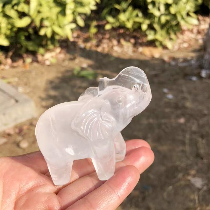 Art Craft Elephant - Natural Clear Quartz Elephant Carving Healing
