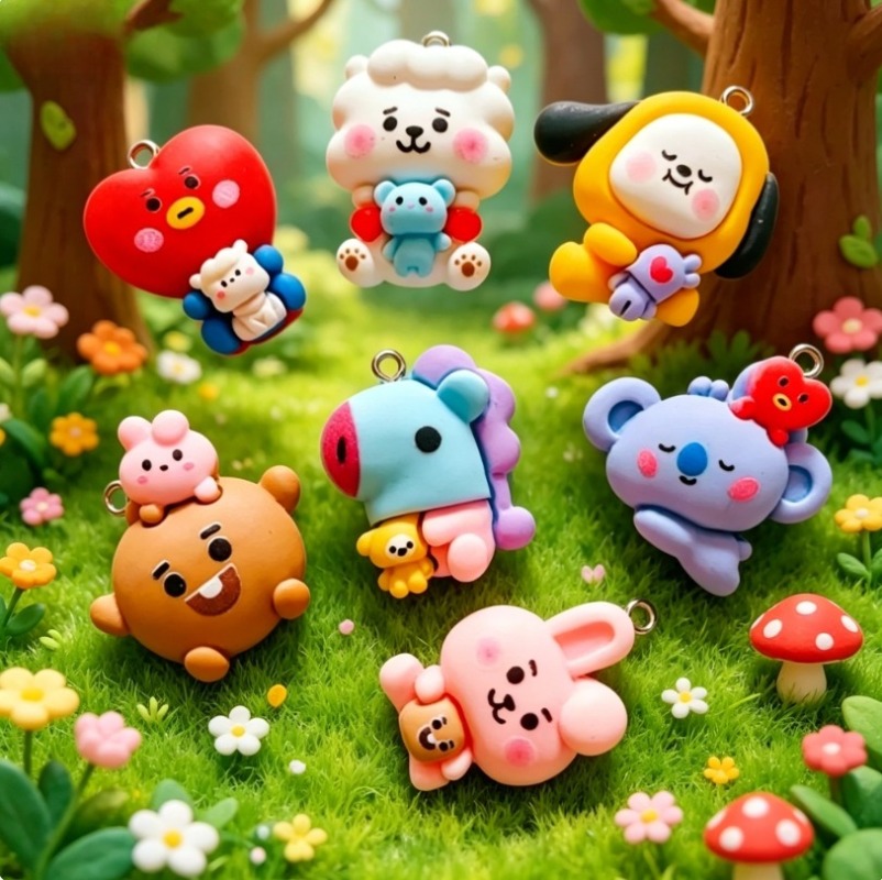 7pcs BT21 Resin Cartoon Charm  - Art Craft Making ulasan dan harga